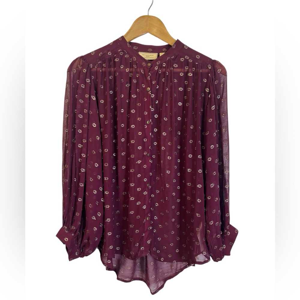 Anthropologie Moulinette Soeurs Allegra Foil Printed Burgundy Floral Blouse